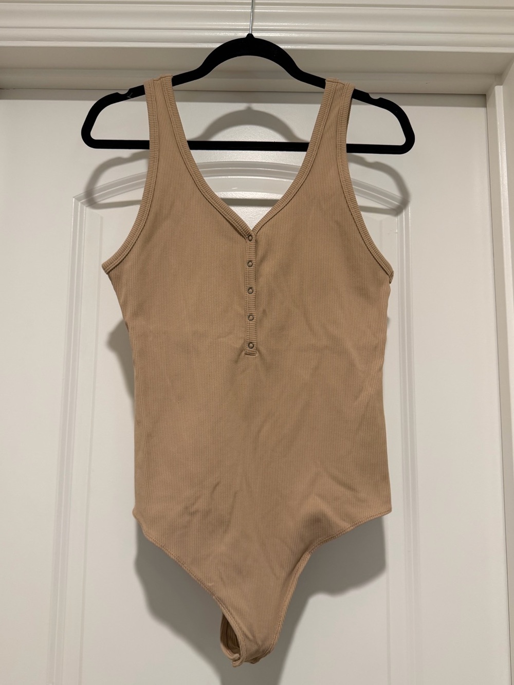 Size Large - Abercrombie & Fitch Tan Ribbed Button-Front Bodysuit